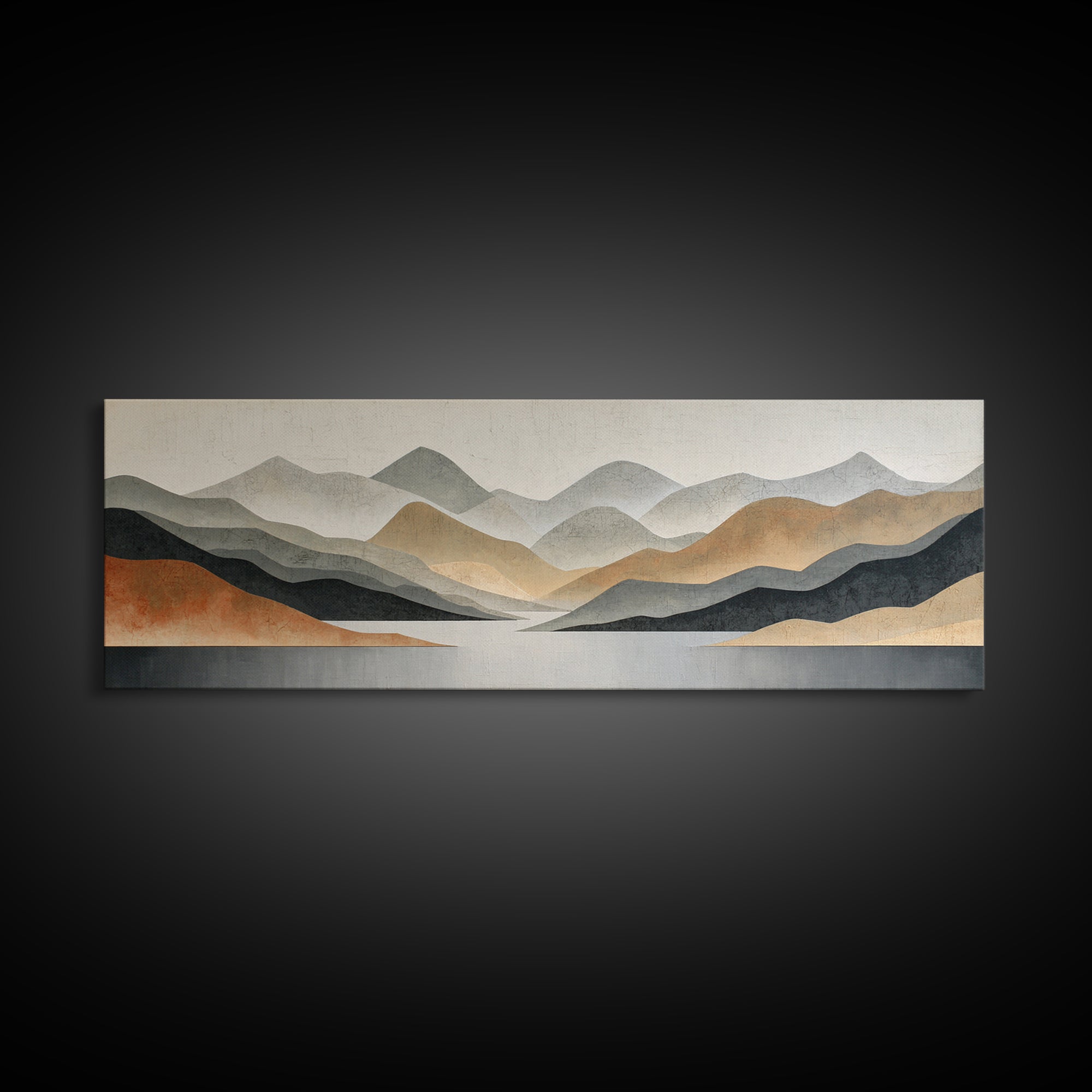 Charcoal Mountain Landscape Framed Canvas Print, Monochrome Art, Wall Decor, Living Room Decor, Fine Art, Mono, Wall Art, MON-3x1-44