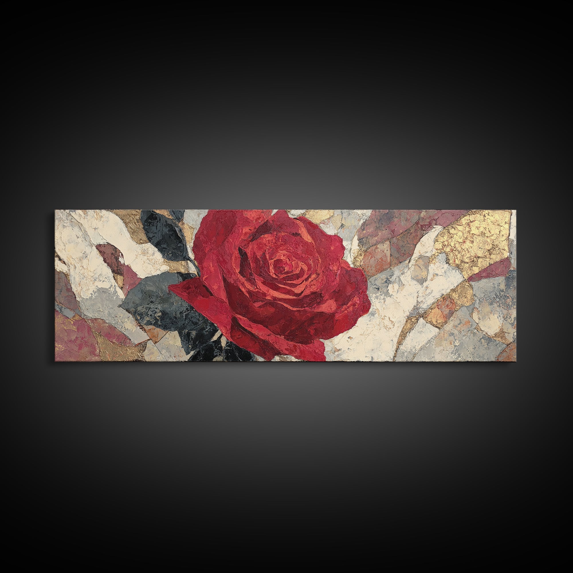 Single Red Rose Rendered Only Framed Canvas Print, Monochrome Art, Digital Prints, Living Room Decor, Oil Painting, Mono, MON-3x1-47