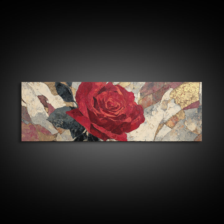 Single Red Rose Rendered Only Framed Canvas Print, Monochrome Art, Digital Prints, Living Room Decor, Oil Painting, Mono, MON-3x1-47