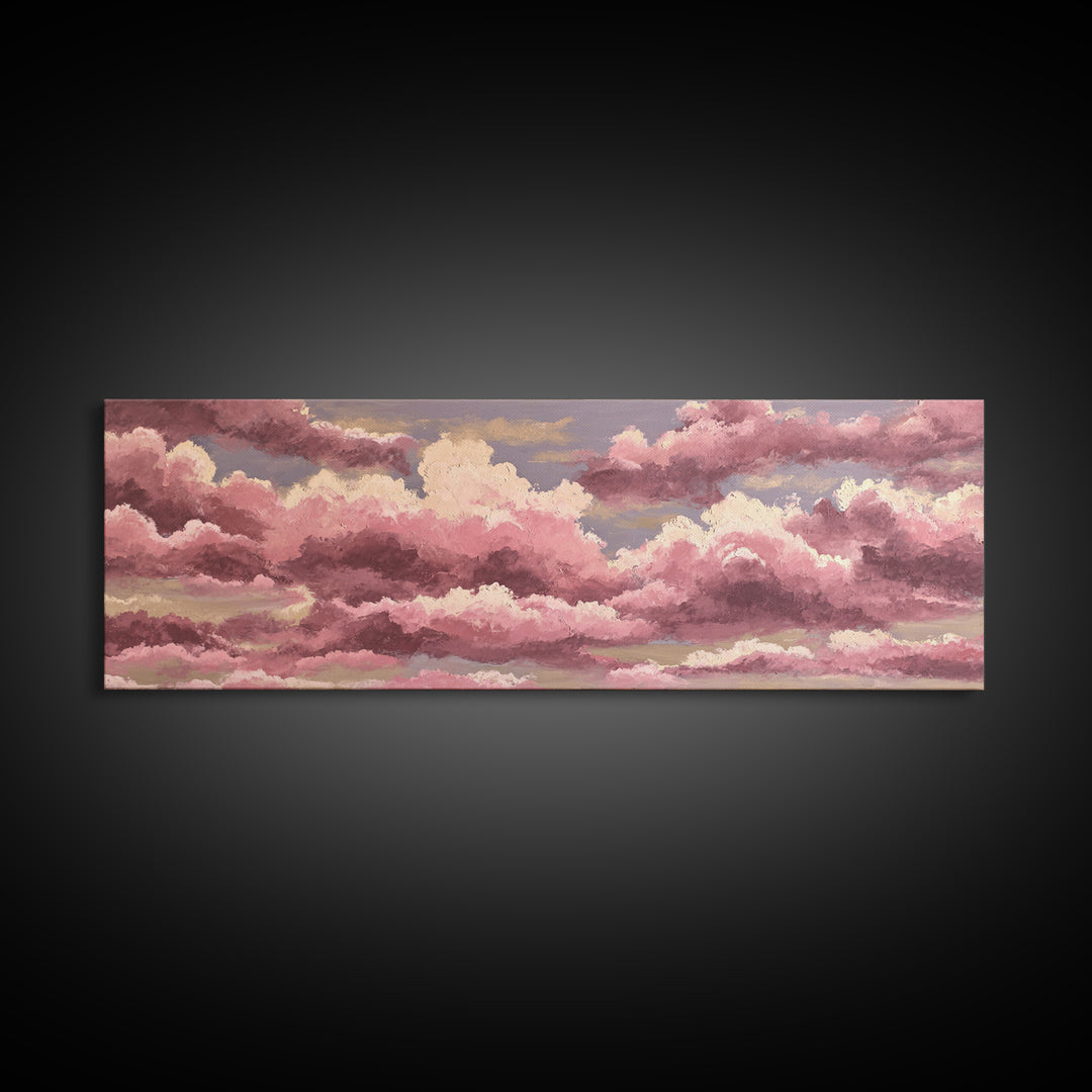 All Pink Cloudscape Framed Canvas Print, Monochrome Art, Room Decor, Living Room Decor, Abstract Art, Mono, Mid Century Modern, MON-3x1-52