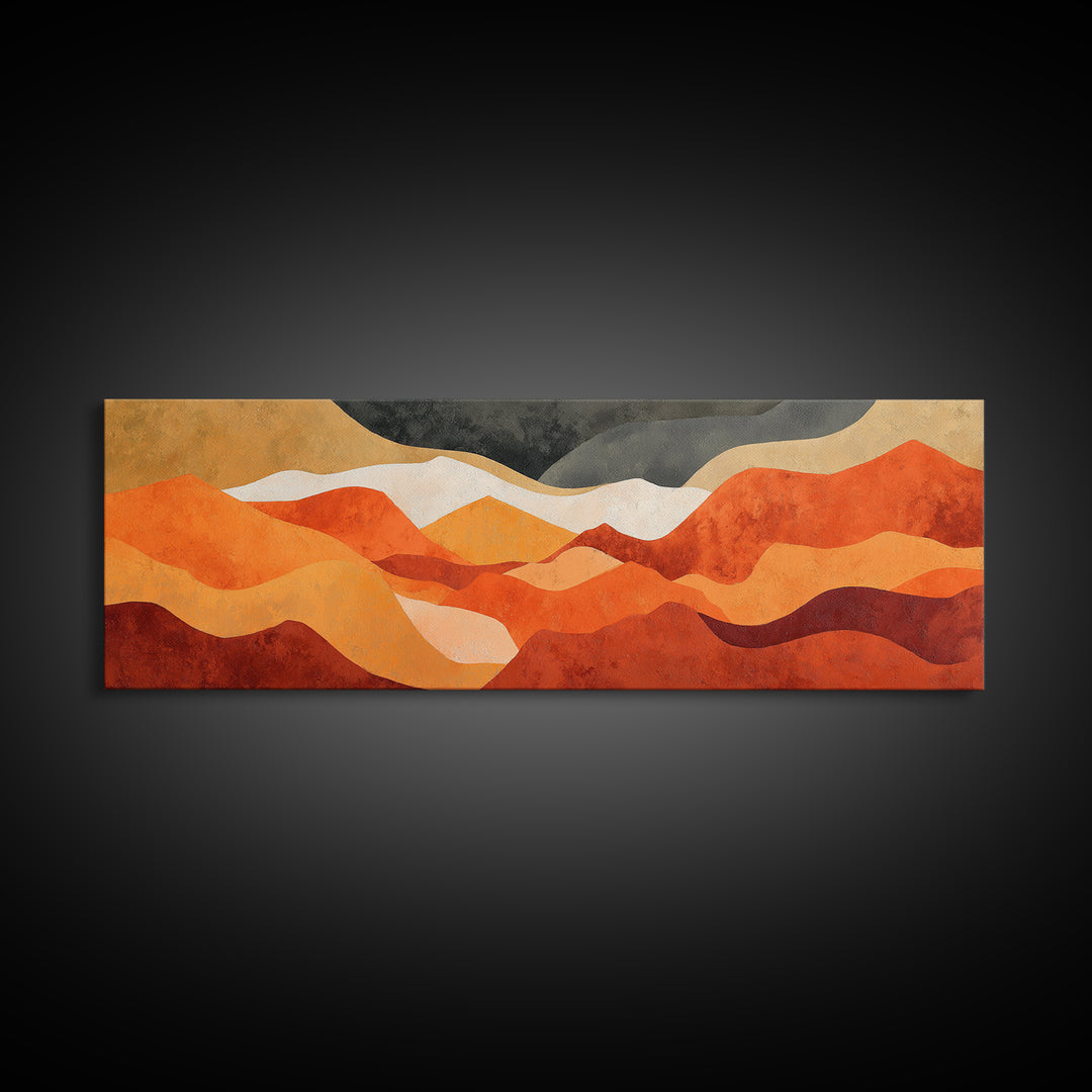 Burnt Orange Canyon Abstraction Framed Canvas Print, Monochrome Art, Textured Painting, Living Room Decor, Oil Painting, Mono, MON-3x1-56