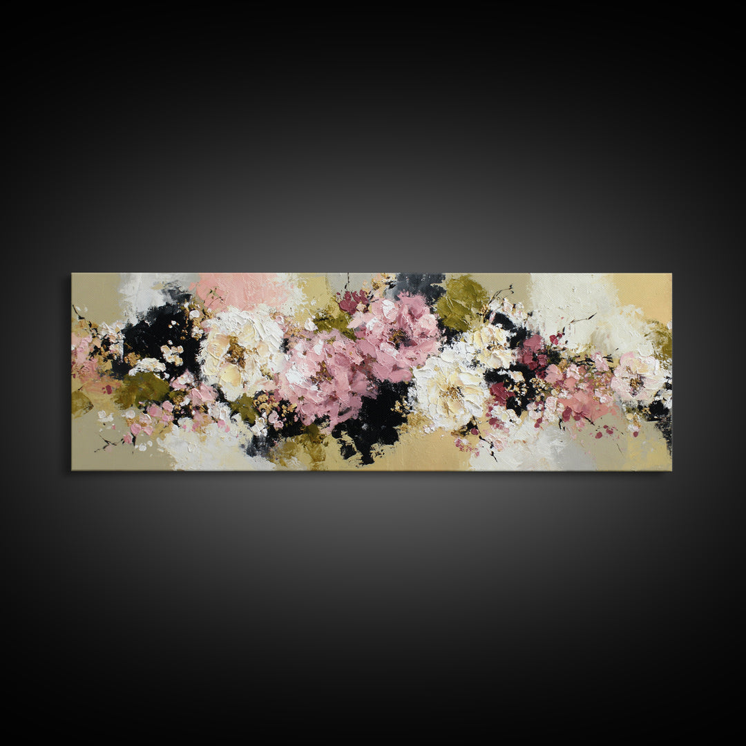 Monochrome Floral Bouquet Framed Canvas Print, Monochrome Art, Abstract Art, Living Room Decor, Oil Painting, Mono, MON-3x1-58