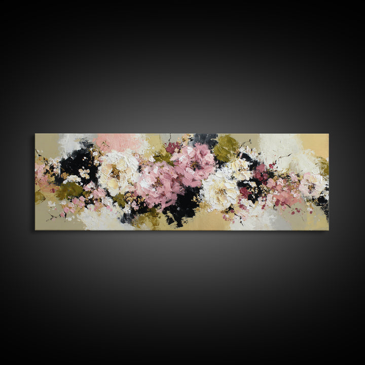 Monochrome Floral Bouquet Framed Canvas Print, Monochrome Art, Abstract Art, Living Room Decor, Oil Painting, Mono, MON-3x1-58
