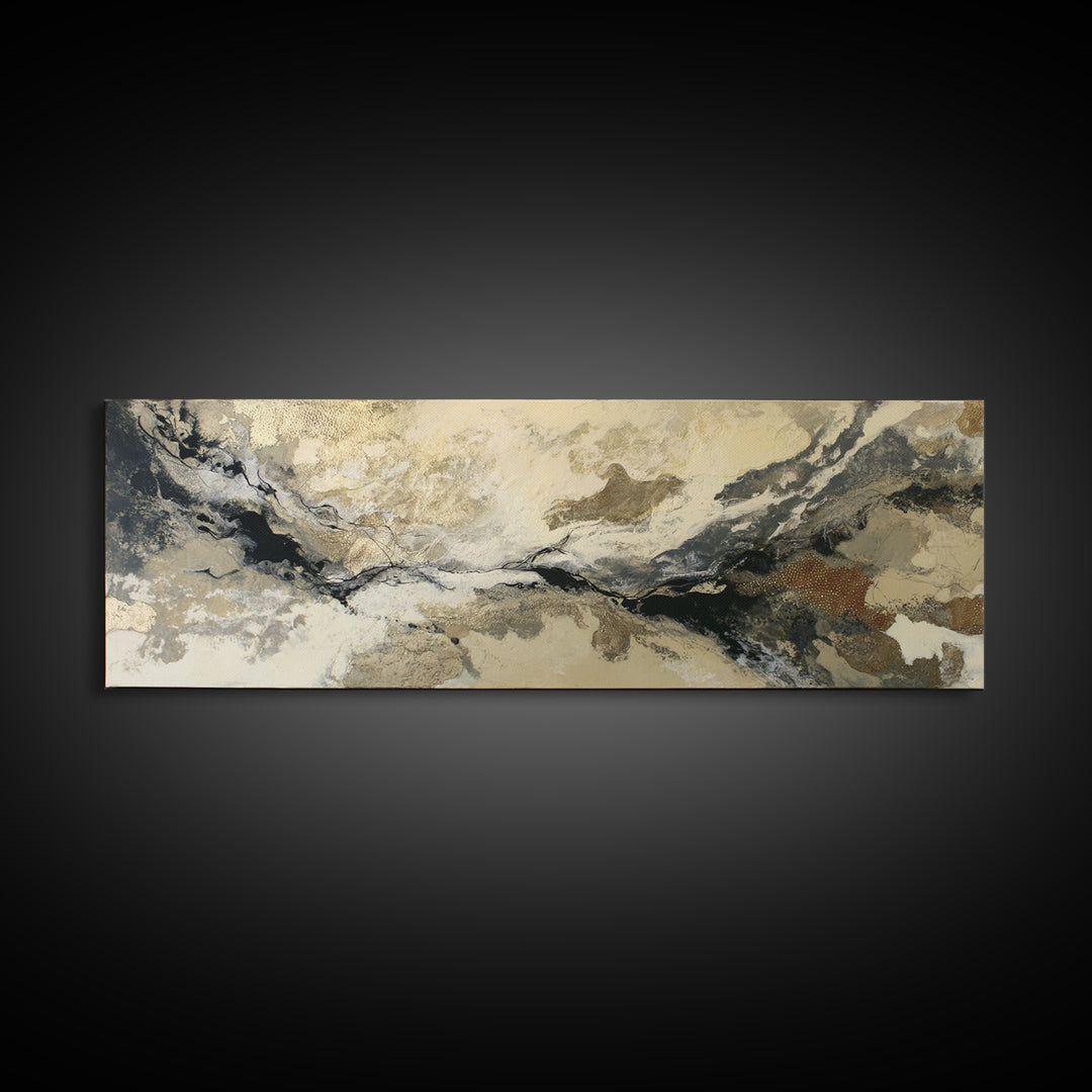 Silver Ocean Moonlight Scene Framed Canvas Print, Monochrome Art, Wall Art, Living Room Decor, Fine Art, Mono, Abstract Art, MON-3x1-59