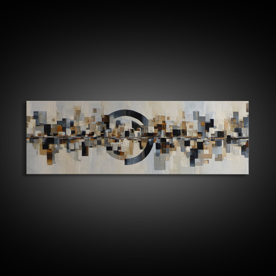 Black and White City Reflection Canvas Print, Monochrome Art, Unique Wall Art, Living Room Decor, Oil Painting, Mono, MON-3x1-61