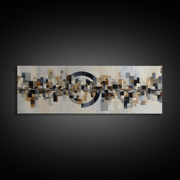 Black and White City Reflection Canvas Print, Monochrome Art, Unique Wall Art, Living Room Decor, Oil Painting, Mono, MON-3x1-61