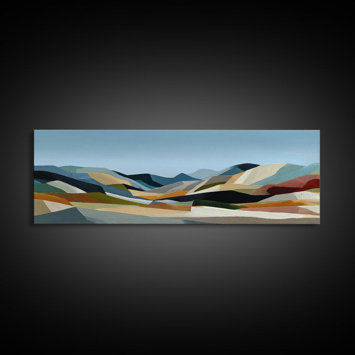 Blue Mountain Ridge Layers Framed Canvas Print, Monochrome Art, Boho Decor, Living Room Decor, Fine Art, Mono, Art Print, MON-3x1-64