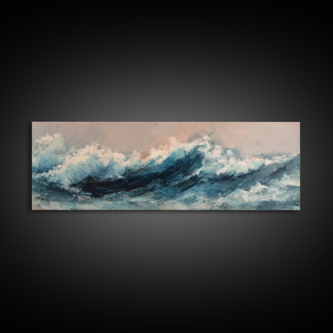 All Blue Ocean Abstraction Canvas Print, Monochrome Art, Modern Wall Art, Living Room Decor, Watercolor Art, Mono, MON-3x1-65