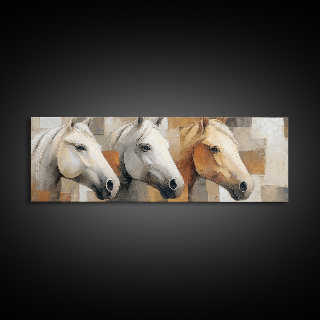 Sepia Horse Portrait Canvas Print, Monochrome Art, Textured Wall Art, Living Room Decor, Oil Painting, Mono, Wallpaper Mural, MON-3x1-66