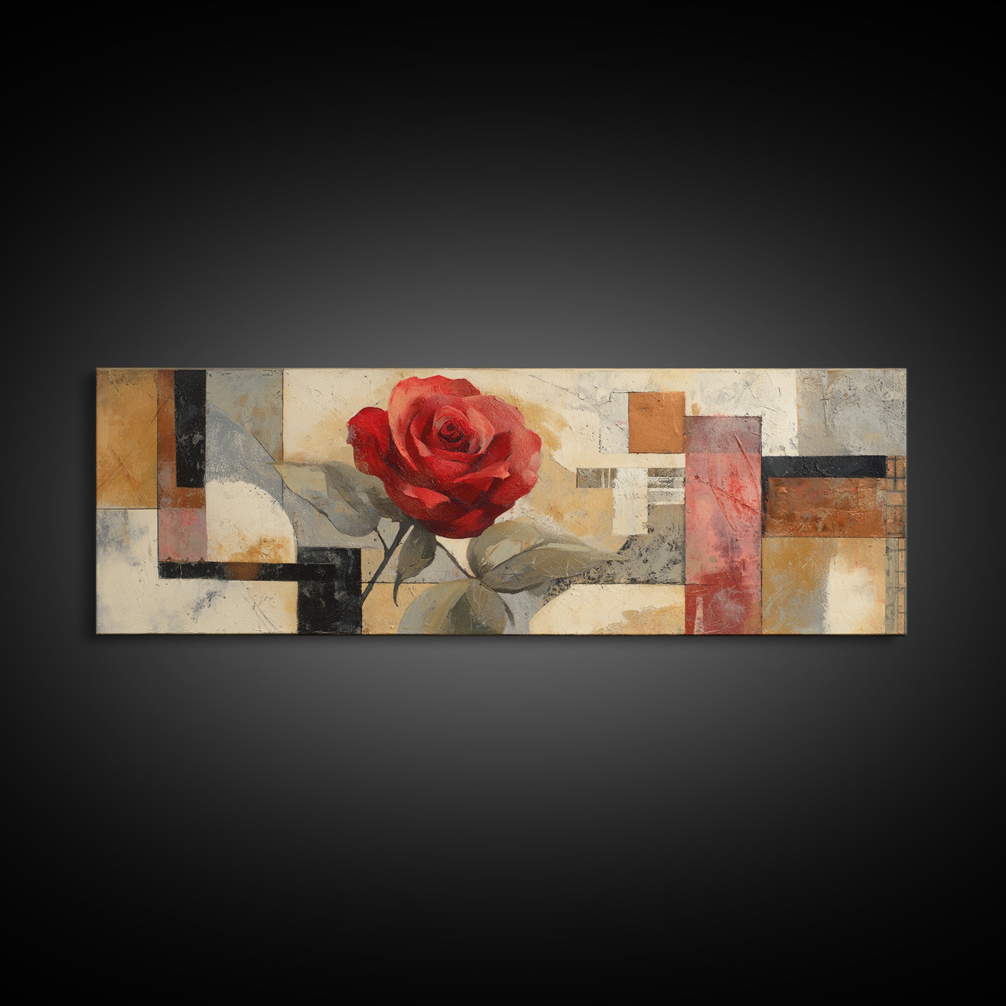 Single Red Rose Rendered Only Canvas Print, Monochrome Art, Original Painting, Living Room Decor, Mono, Dopamine Decor, MON-3x1-71