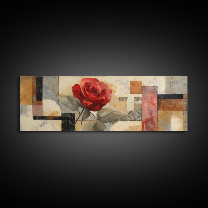 Single Red Rose Rendered Only Canvas Print, Monochrome Art, Original Painting, Living Room Decor, Mono, Dopamine Decor, MON-3x1-71
