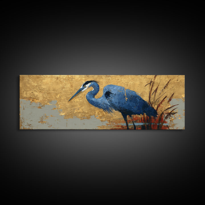 Blue Heron in Monochrome Navy Palette Framed Canvas Print, Monochrome Art, Wall Art, Living Room Decor, Fine Art, Mono, MON-3x1-72
