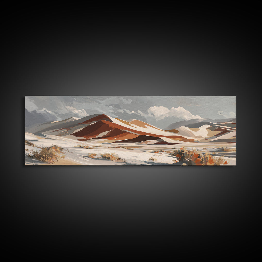 Warm Brown Desert Landscape Framed Canvas Print, Monochrome Art, Bedroom Wall Art, Living Room Decor, Oil Painting, Mono, MON-3x1-73