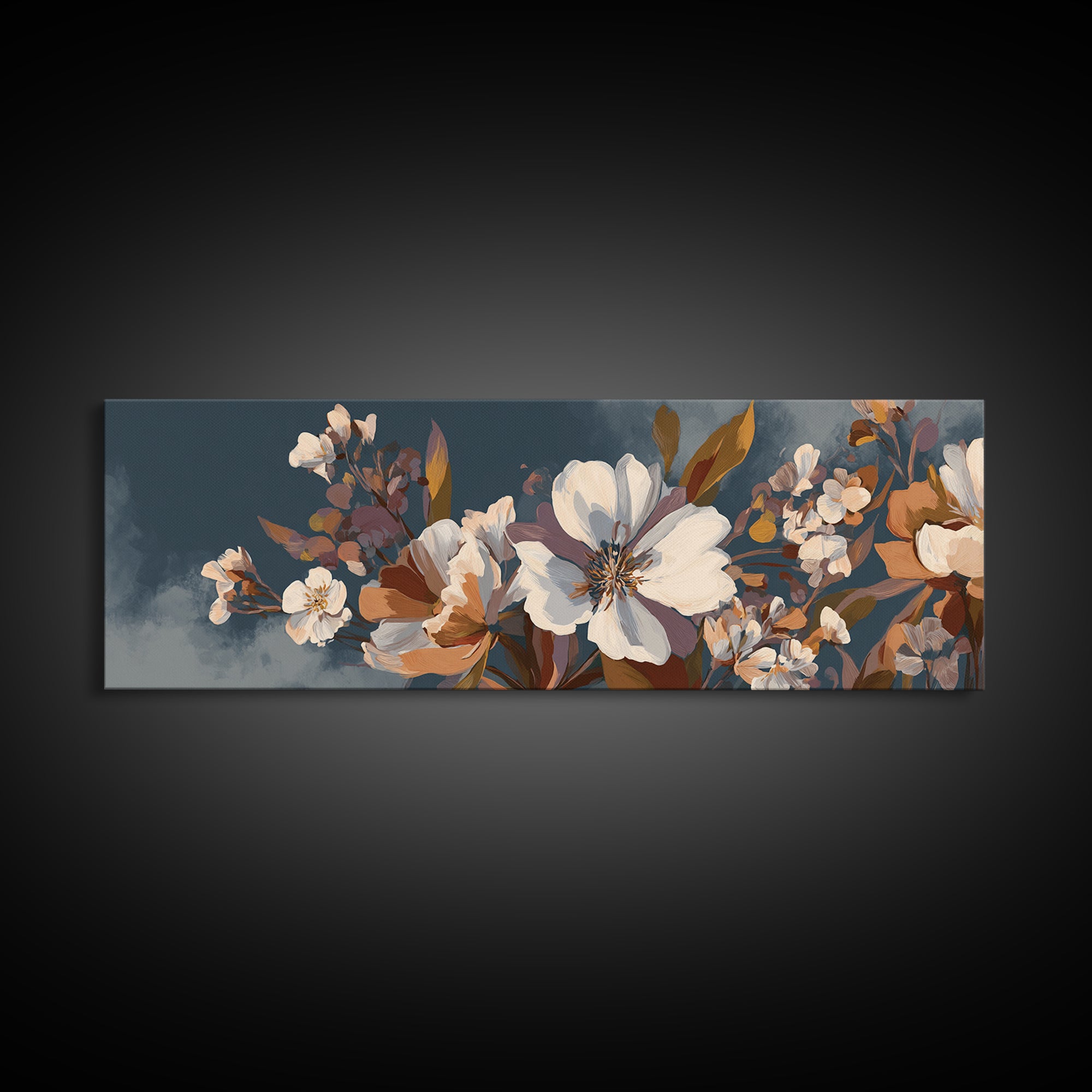 Monochrome Floral Bouquet Framed Canvas Print, Monochrome Art, Abstract Art, Living Room Decor, Oil Painting, Mono, MON-3x1-82