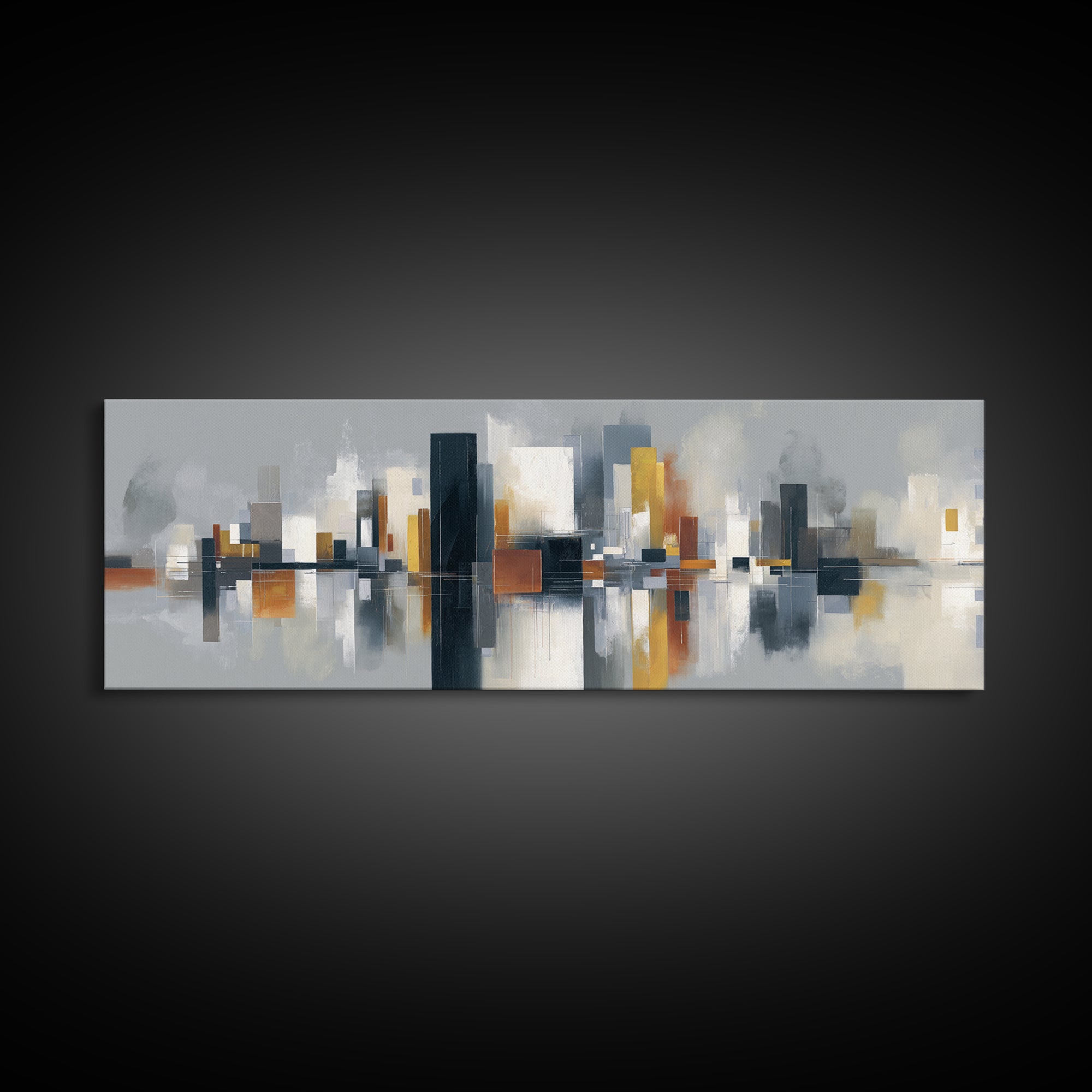Black and White City Reflection Canvas Print, Monochrome Art, Unique Wall Art, Living Room Decor, Oil Painting, Mono, MON-3x1-85