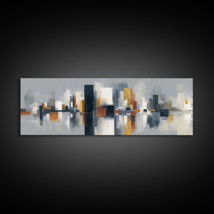 Black and White City Reflection Canvas Print, Monochrome Art, Unique Wall Art, Living Room Decor, Oil Painting, Mono, MON-3x1-85