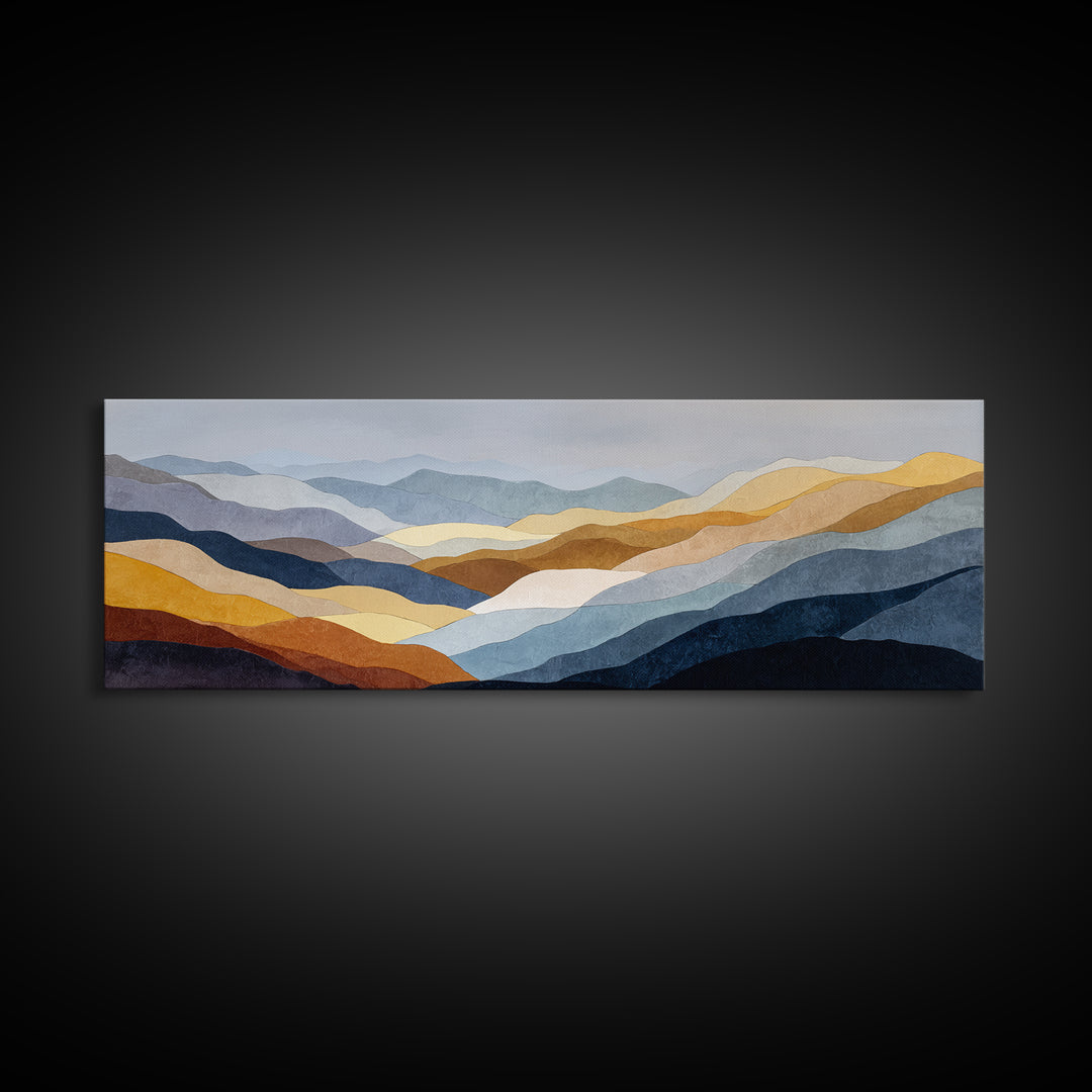 Blue Mountain Ridge Layers Canvas Print, Monochrome Art, Minimalist Decor, Living Room Decor, Fine Art, Mono, Large Wall Art, MON-3x1-88