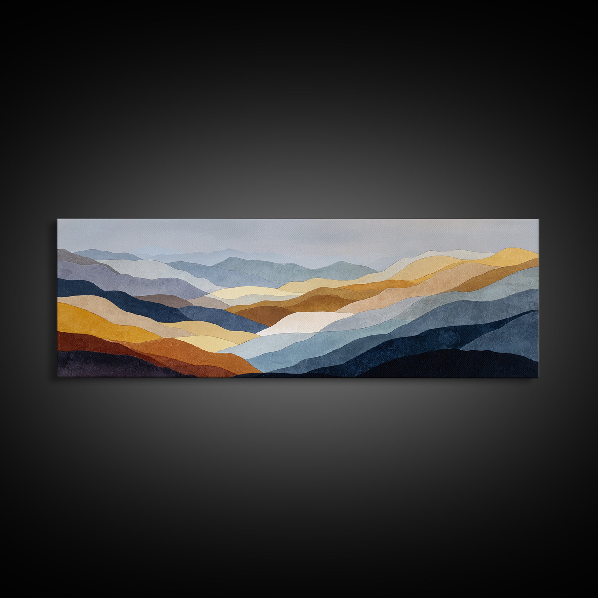 Blue Mountain Ridge Layers Canvas Print, Monochrome Art, Minimalist Decor, Living Room Decor, Fine Art, Mono, Large Wall Art, MON-3x1-88