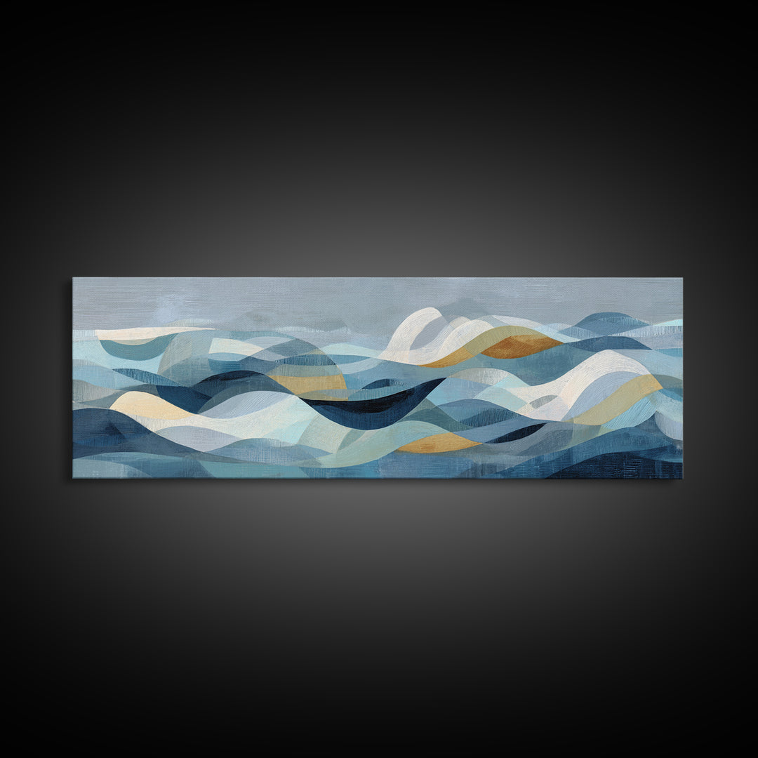All Blue Ocean Abstraction Framed Canvas Print, Monochrome Art, Moody Wall Art, Living Room Decor, Fine Art, Mono, MON-3x1-89