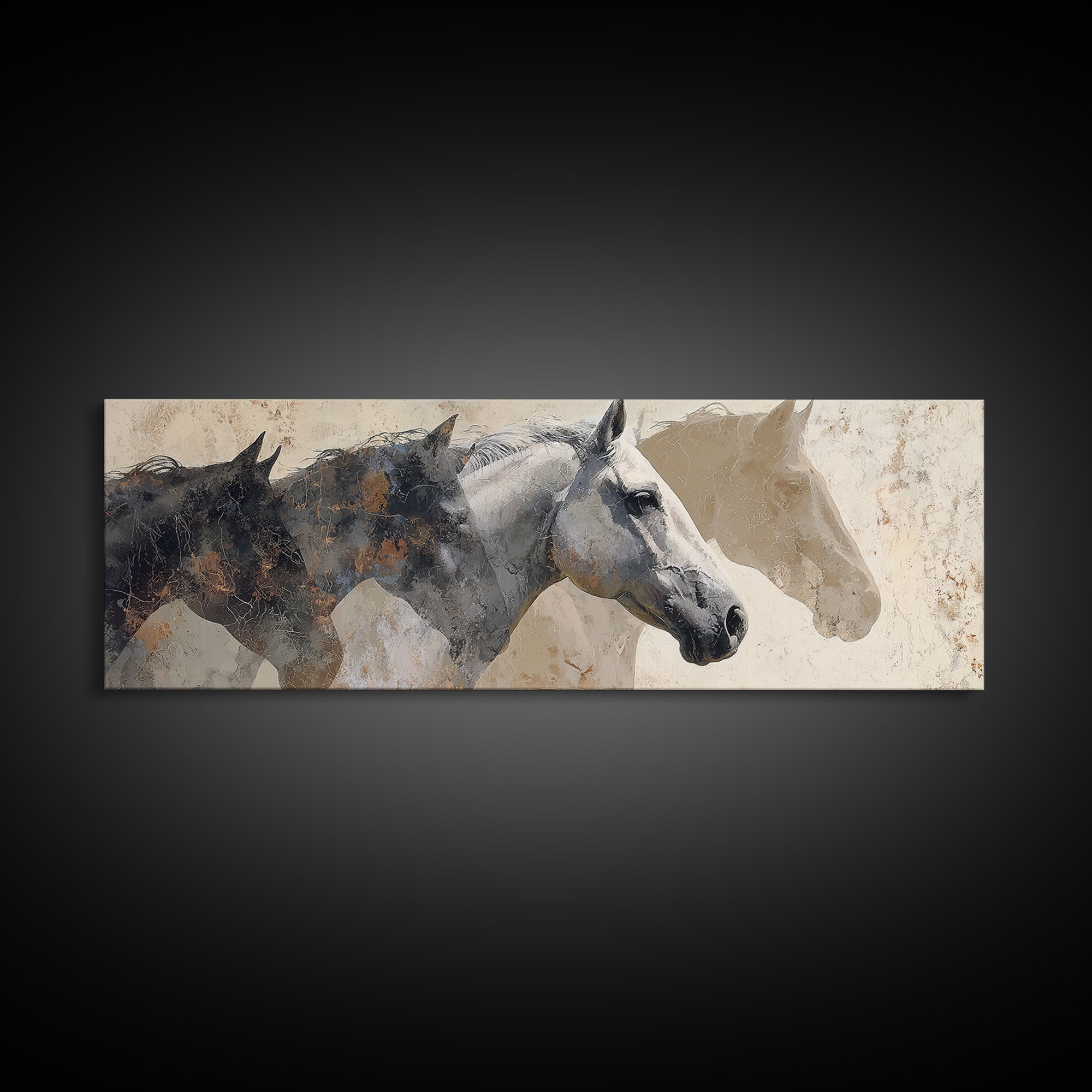 Sepia Horse Portrait Framed Canvas Print, Monochrome Art, Boho Wall Art, Living Room Decor, Fine Art, Mono, Neutral Decor, MON-3x1-90