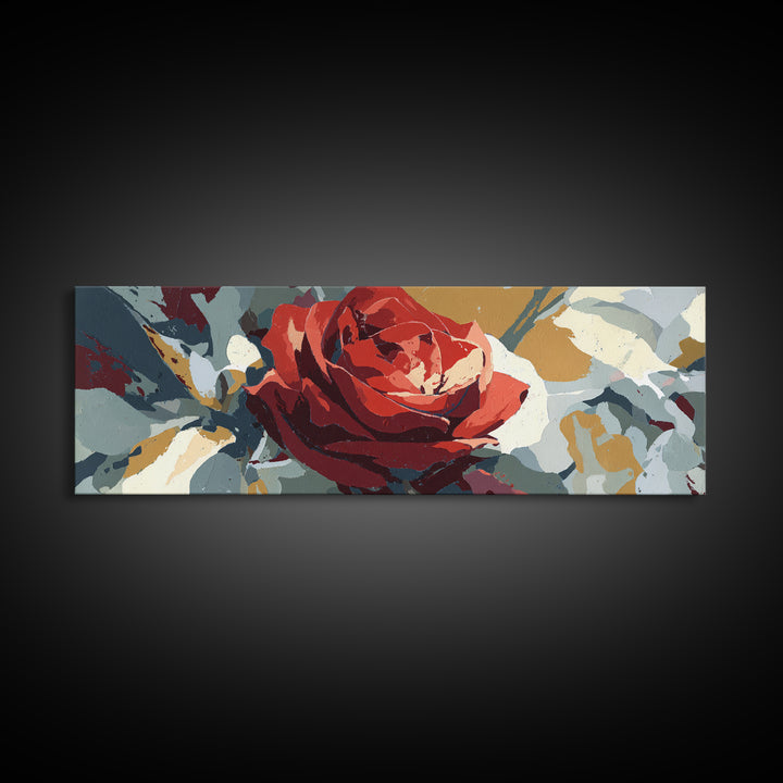 Single Red Rose Rendered Only Canvas Print, Monochrome Art, Textured Painting, Living Room Decor, Oil Painting, Mono, MON-3x1-95