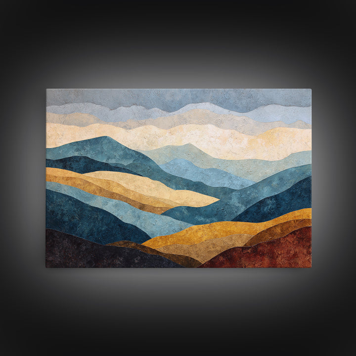 Blue Mountain Ridge Layers Framed Canvas Print, Monochrome Art, Modern Decor, Living Room Decor, Fine Art, Mono, Poster, MON-3x2-100