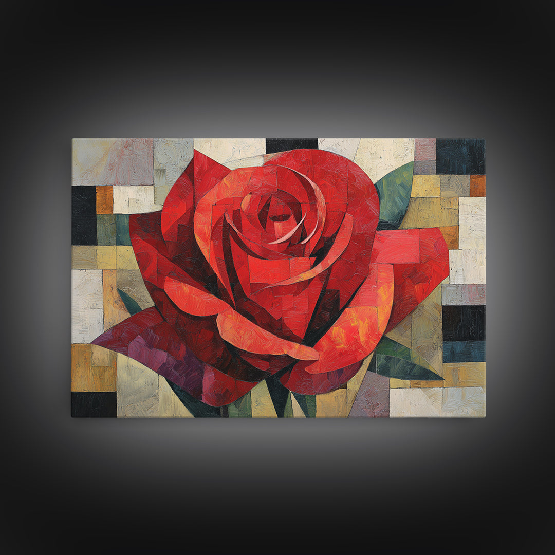 Single Red Rose Rendered Only Canvas Print, Monochrome Art, Dopamine Decor, Living Room Decor, Fine Art, Mono, Modern Decor, MON-3x2-11
