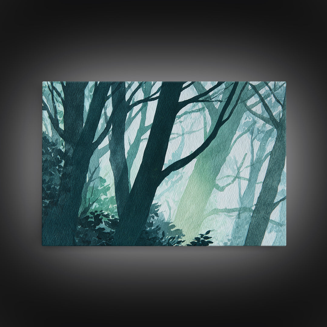 Deep Green Forest Silhouette Study Canvas Print, Monochrome Art, Apartment Decor, Living Room Decor, Mono, Moody Wall Art, MON-3x2-17