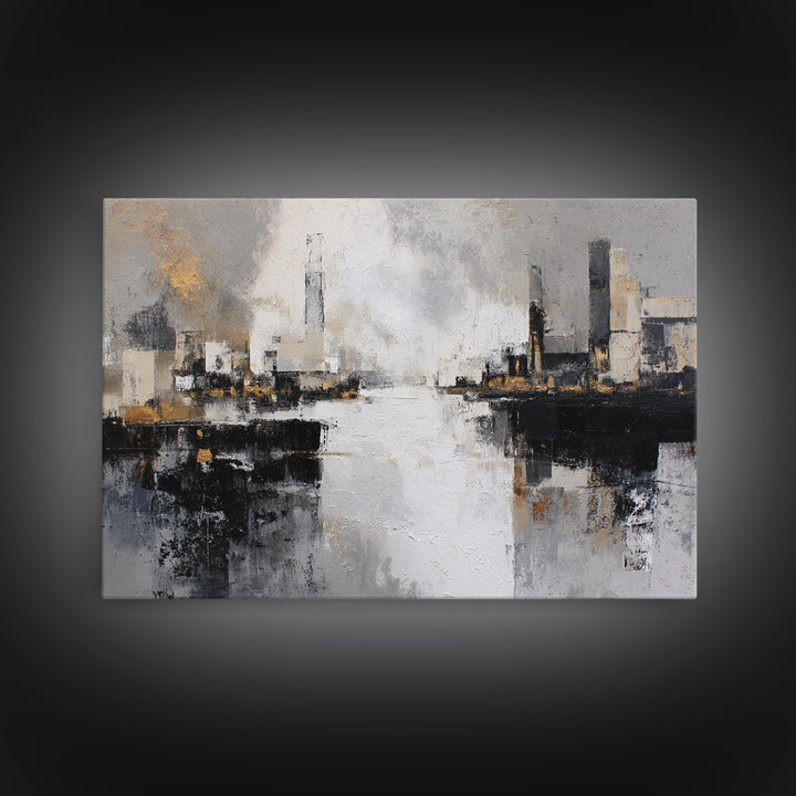 Black and White City Reflection Framed Canvas Print, Monochrome Art, Living Room Decor, Abstract Art, Mono, Gallery Decor, MON-3x2-25