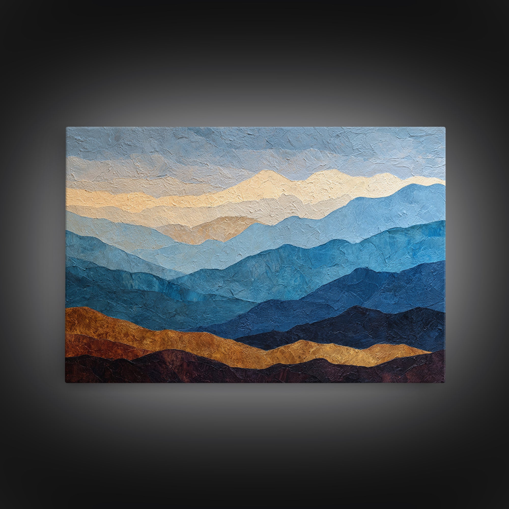 Blue Mountain Ridge Layers Framed Canvas Print, Monochrome Art, Large Wall Art, Living Room Decor, Watercolor Art, Mono, MON-3x2-28
