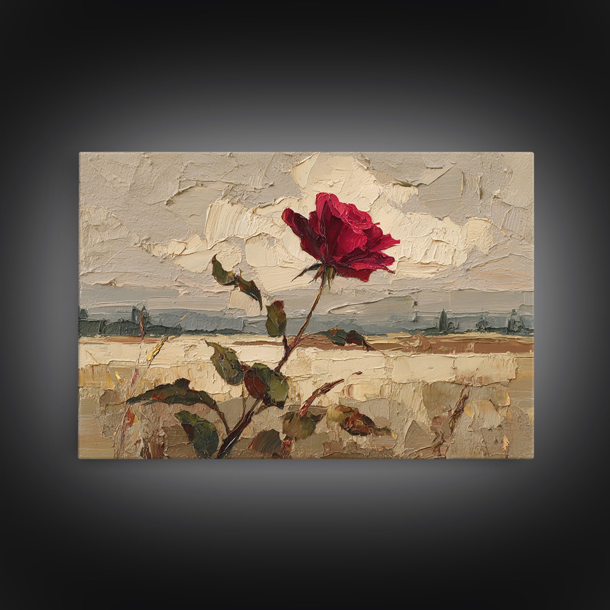 Single Red Rose Rendered Only Framed Canvas Print, Monochrome Art, Wallpaper Mural, Living Room Decor, Fine Art, Mono, MON-3x2-35