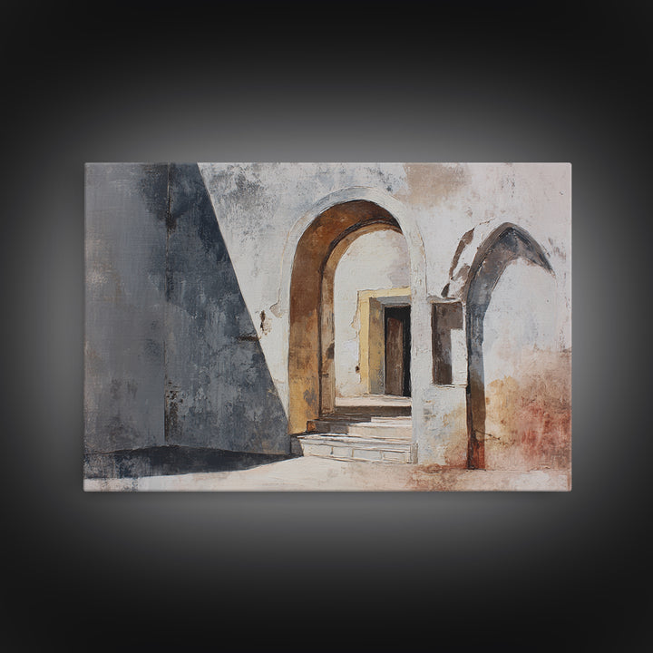 Gray Architectural Arch and Shadow Study Canvas Print, Monochrome Art, Abstract Art, Living Room Decor, Fine Art, Mono, MON-3x2-38