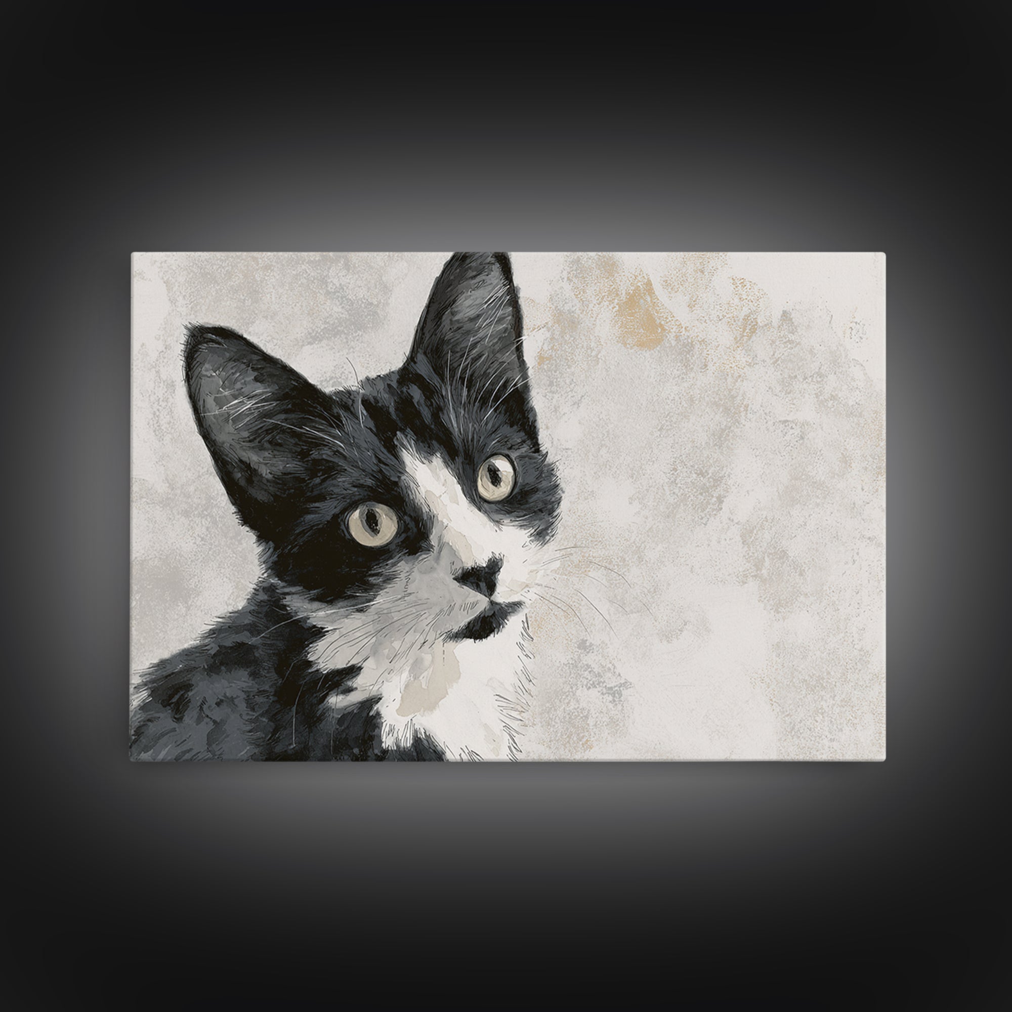Monochrome Cat Portrait Framed Canvas Print, Monochrome Art, Wall Decor, Living Room Decor, Fine Art, Mono, Wall Art, MON-3x2-39