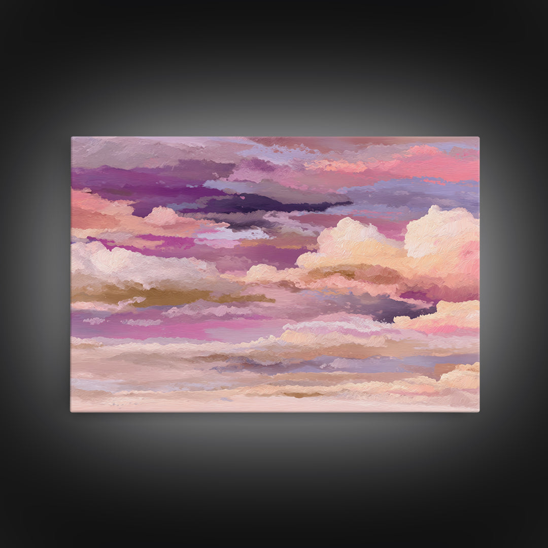 All Pink Cloudscape Framed Canvas Print, Monochrome Art, Dark Academia Decor, Living Room Decor, Oil Painting, Mono, Wall Decor, MON-3x2-40