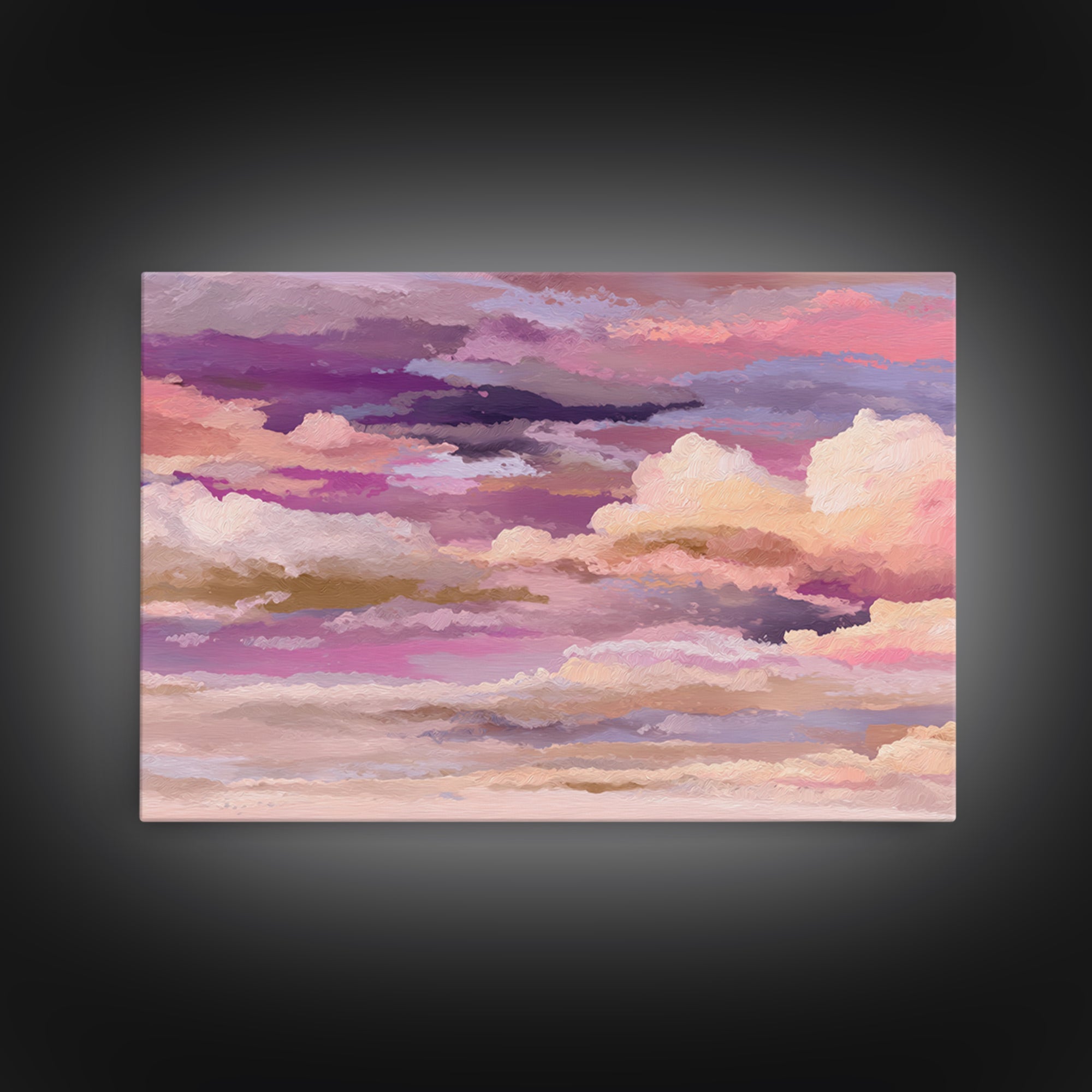 All Pink Cloudscape Framed Canvas Print, Monochrome Art, Dark Academia Decor, Living Room Decor, Oil Painting, Mono, Wall Decor, MON-3x2-40
