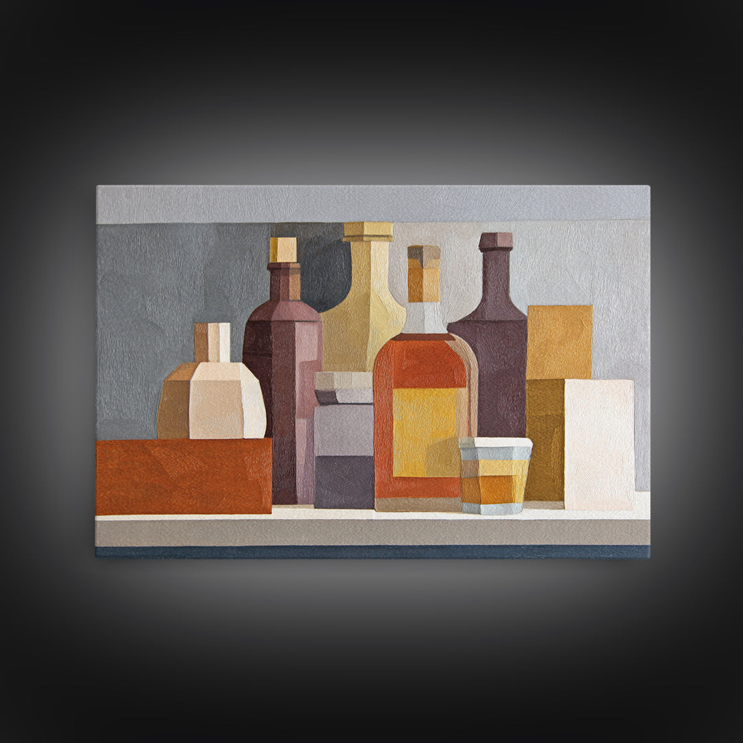 Brown Leather and Whiskey Still Life Canvas Print, Monochrome Art, Bedroom Wall Art, Living Room Decor, Fine Art, Mono, MON-3x2-51