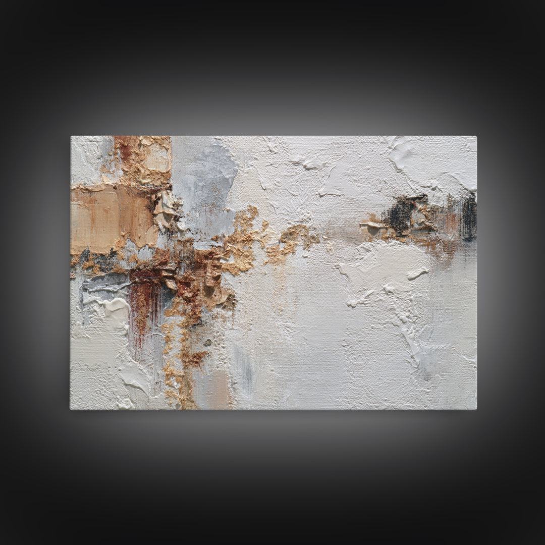 Ivory White Plaster Texture Composition Canvas Print, Monochrome Art, Boho Wall Art, Living Room Decor, Fine Art, Mono, MON-3x2-57
