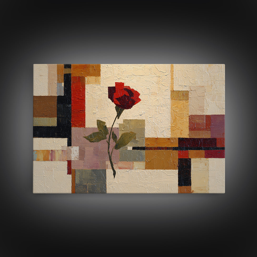 Single Red Rose Rendered Only Framed Canvas Print, Monochrome Art, Luxury Decor, Living Room Decor, Oil Painting, Mono, MON-3x2-59