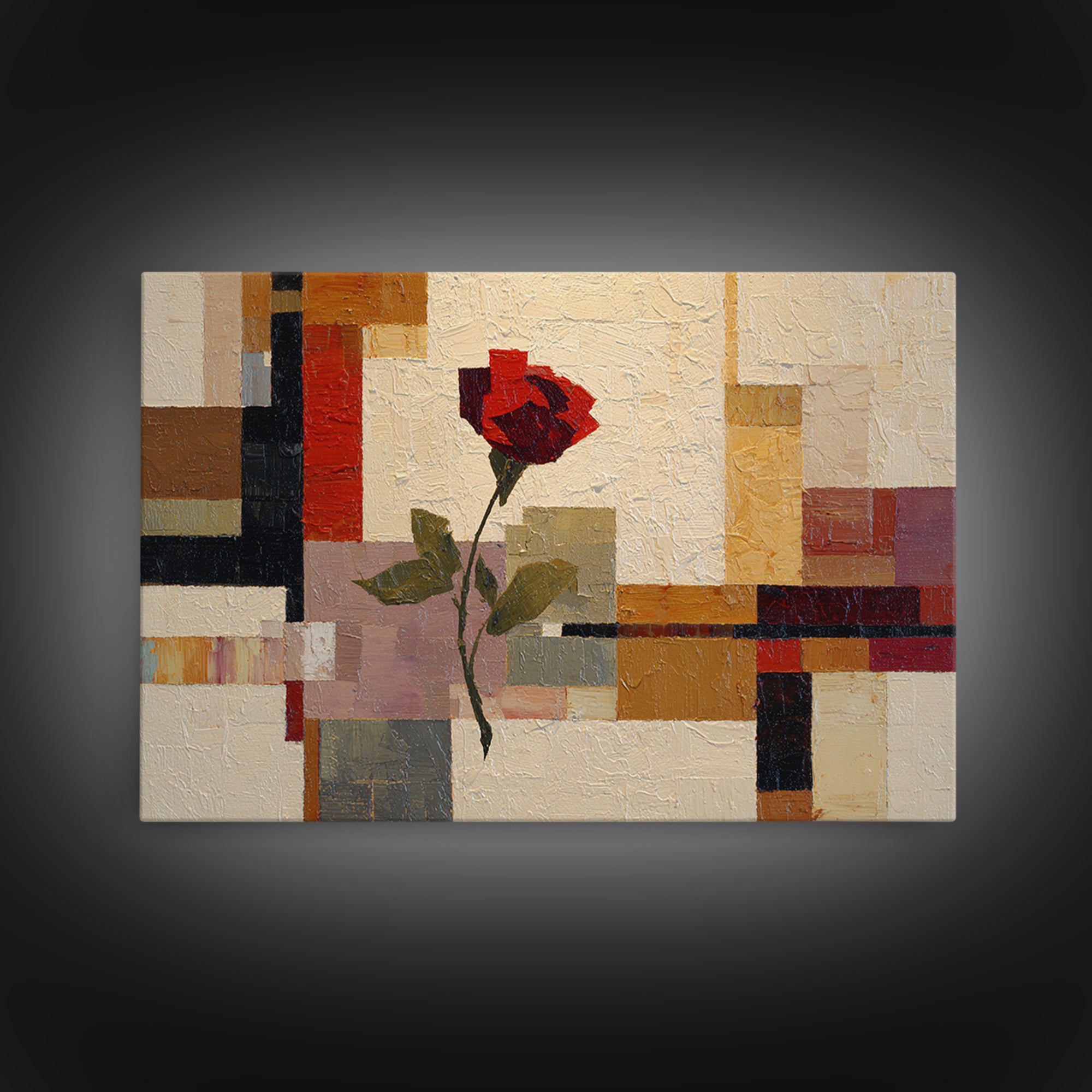 Single Red Rose Rendered Only Framed Canvas Print, Monochrome Art, Luxury Decor, Living Room Decor, Oil Painting, Mono, MON-3x2-59