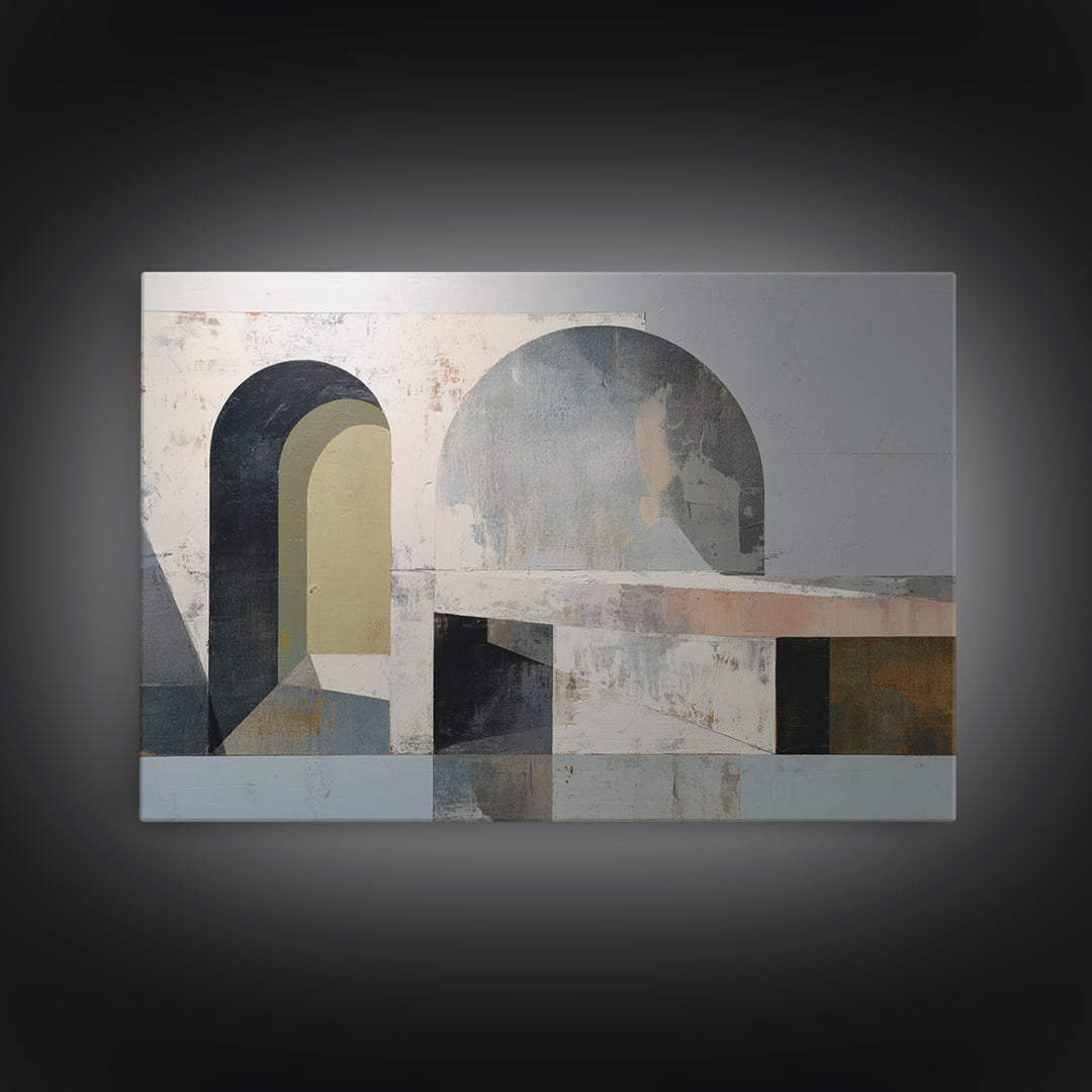 Gray Architectural Arch and Shadow Study Canvas Print, Monochrome Art, Abstract Art, Living Room Decor, Fine Art, Mono, MON-3x2-62