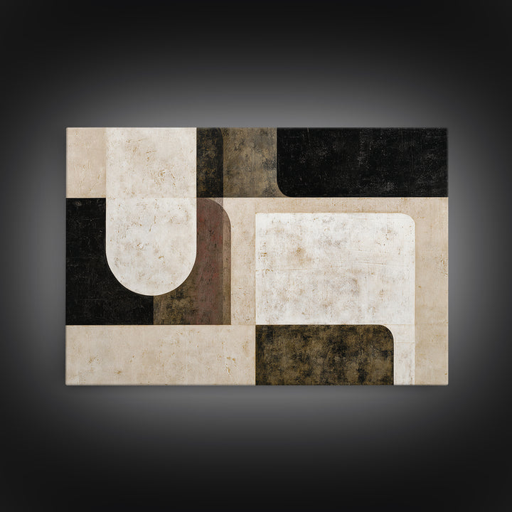 Cream on Cream Minimalist Forms Framed Canvas Print, Monochrome Art, Digital Print, Living Room Decor, Oil Painting, Mono, MON-3x2-74