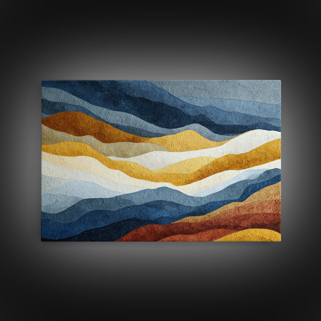 Blue Mountain Ridge Layers Canvas Print, Monochrome Art, Modern Art, Living Room Decor, Fine Art, Mono, Textured Painting, MON-3x2-76