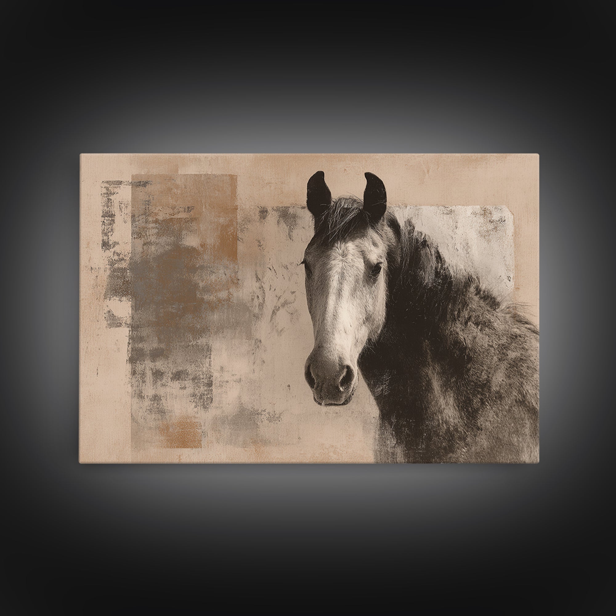 Sepia Horse Portrait Framed Canvas Print, Monochrome Art, Unique Wall Art, Living Room Decor, Fine Art, Mono, Fine Art Print, MON-3x2-78