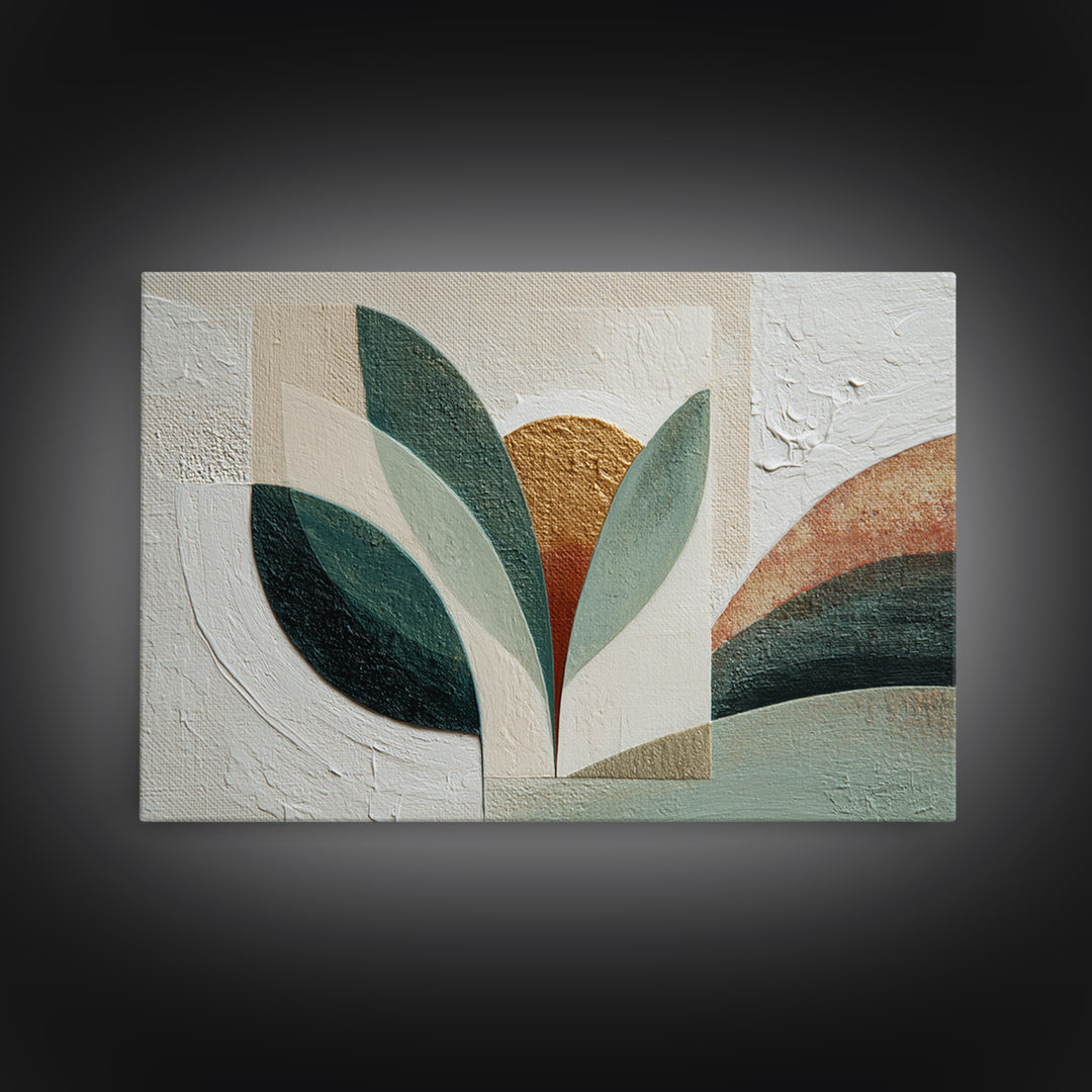 Green Botanical Study Framed Canvas Print, Monochrome Art, Abstract Painting, Living Room Decor, Watercolor Art, Mono, MON-3x2-79
