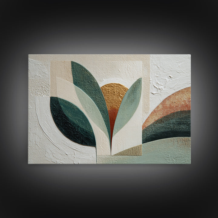 Green Botanical Study Framed Canvas Print, Monochrome Art, Abstract Painting, Living Room Decor, Watercolor Art, Mono, MON-3x2-79