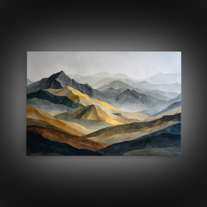 Charcoal Mountain Landscape Framed Canvas Print, Monochrome Art, Original Art, Living Room Decor, Fine Art, Mono, Bird Art, MON-3x2-8