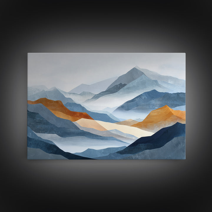 Charcoal Mountain Landscape Framed Canvas Print, Monochrome Art, Fine Art Print, Living Room Decor, Watercolor Art, Mono, MON-3x2-80
