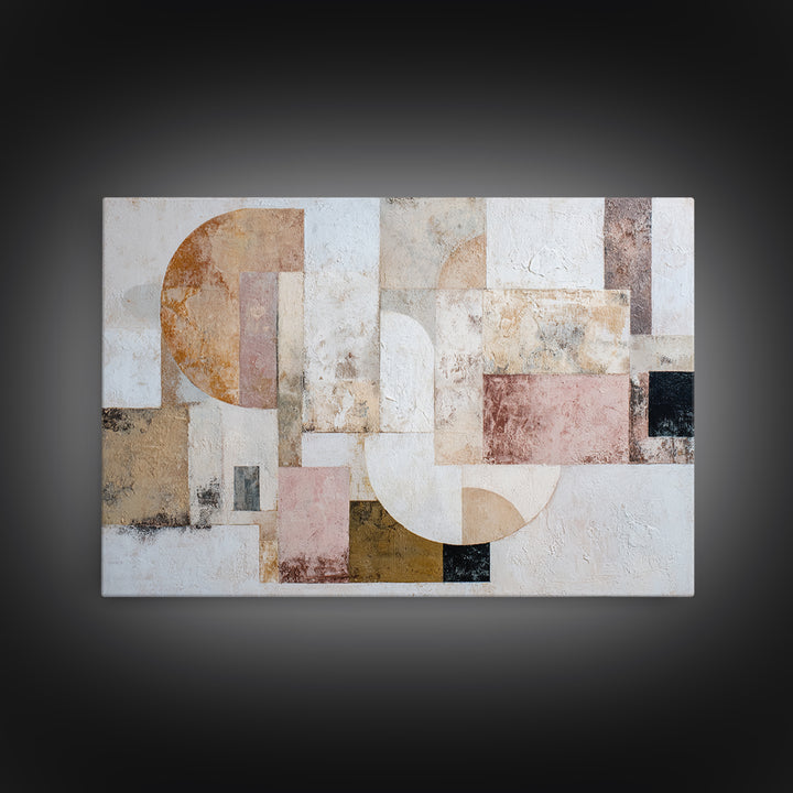 Ivory White Plaster Texture Composition Framed Canvas Print, Monochrome Art, Abstract Painting, Living Room Decor, Mono, MON-3x2-81