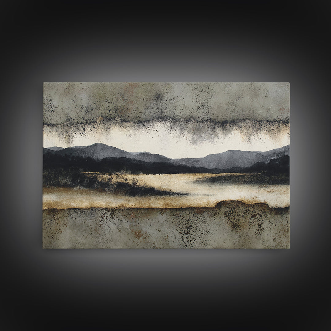Black Ink Abstract Framed Canvas Print, Monochrome Art, Modern Wall Art, Living Room Decor, Abstract Art, Mono, MON-3x2-82