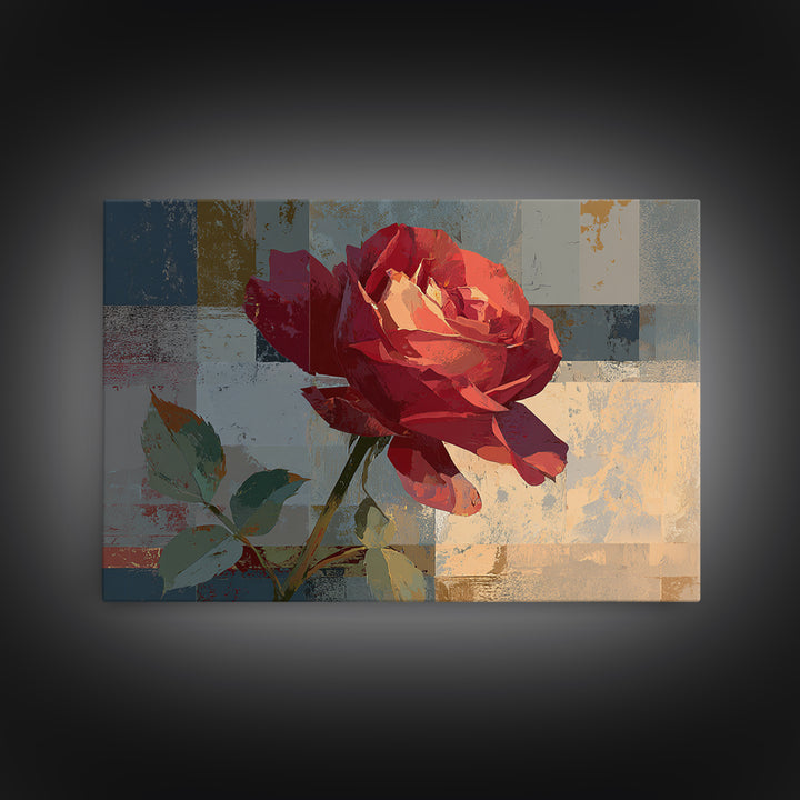 Single Red Rose Rendered Only Canvas Print, Monochrome Art, Wall Art, Living Room Decor, Fine Art, Mono, Abstract Art, MON-3x2-83